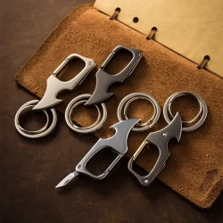 Multifunctional pendant bottle opener metal double ring key chain