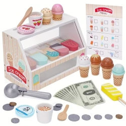 Wooden Ice Cream Counter Playset Kitchen Playset Pretend Play Gifts