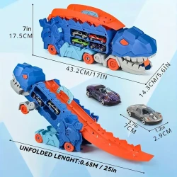 Dinosaur Ultimate Hauler Track Toy, Transport Dinosaur Truck With Foldable Sliding 25-Inch Race Track, Transforms Into Standing T-rex, Best Birthday Gifts Toys, Random Color Halloween Gift