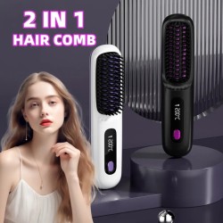 2-in-1 Wireless Hair Straightener and Curler Brush with USB Charging