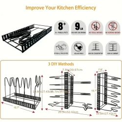 8-Tier Pot Organizer Rack - Kitchen Cabinet Storage