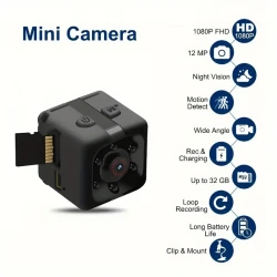 Mini 1080P HD Video Camera - Portable Nanny Cam with Night Vision