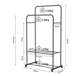 Mobile Double Rail Clothes Rack with Storage Shelves