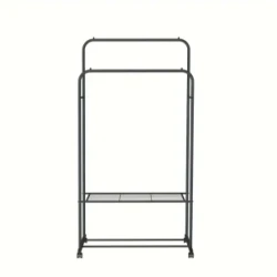 Mobile Double Rail Clothes Rack with Storage Shelves