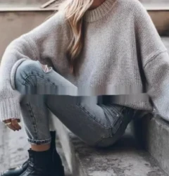 Mixed Color Loose Sweater For Women