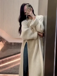 Slimming Solid Color Sweater Long Dress