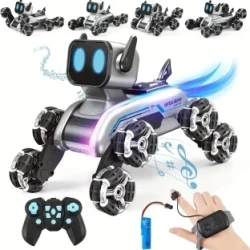 8WD Remote Control Robot Dog with Gesture Control and LED Lights - All-Terrain Toy for Kids