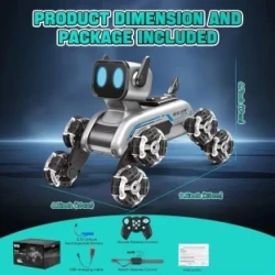 8WD Remote Control Robot Dog with Gesture Control and LED Lights - All-Terrain Toy for Kids