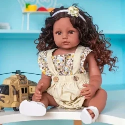 22inch/55cm Lustrous Curly Hair Reborn Baby Doll - Lifelike Nuborn Girl, Water-resistant Full Vinyl, Perfect Festive Season Gift for Halloween, Thanksgiving, Christmas