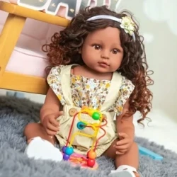 22inch/55cm Lustrous Curly Hair Reborn Baby Doll - Lifelike Nuborn Girl, Water-resistant Full Vinyl, Perfect Festive Season Gift for Halloween, Thanksgiving, Christmas