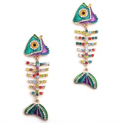 Creative Fashion Fish Alloy Diamond Female Earrings Metal Fishbone Eardrops European And American