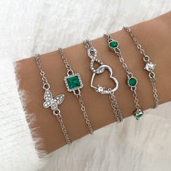 Bohemian 5pc Green Crystal Bracelets Jewelry Set For Women