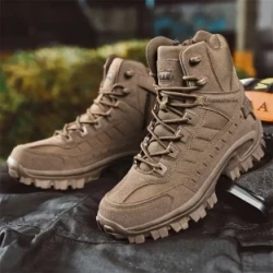 Mens Rugged Solid High Top Military Hiking Shoes - Quick-On Side Zip, Anti-Slip, Ultra-Comfortable & Durable - Perfect Casual Sneakers for Outdoor Adventures