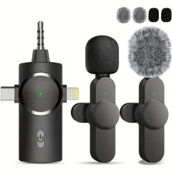 Wireless Tie Clip Microphone - Dual Windproof Sleeves and Multiple Plugs