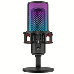 ZealSound Gaming USB Microphone - Quick Mute, RGB Indicator, Pop Filter