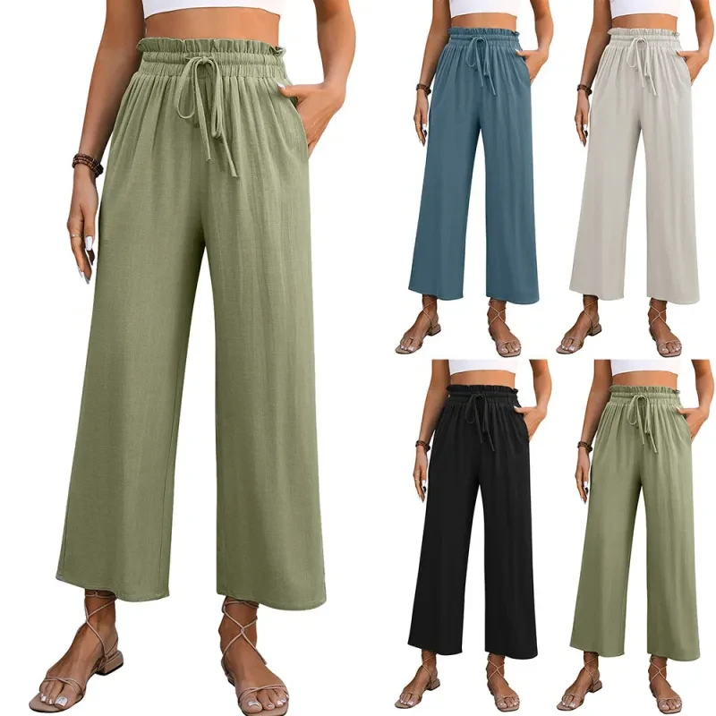 High Waist Drawstring Wide Leg Pants For Women's Clothing