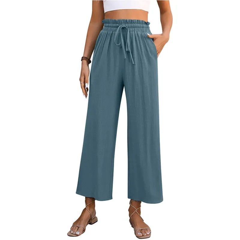 High Waist Drawstring Wide Leg Pants For Women's Clothing