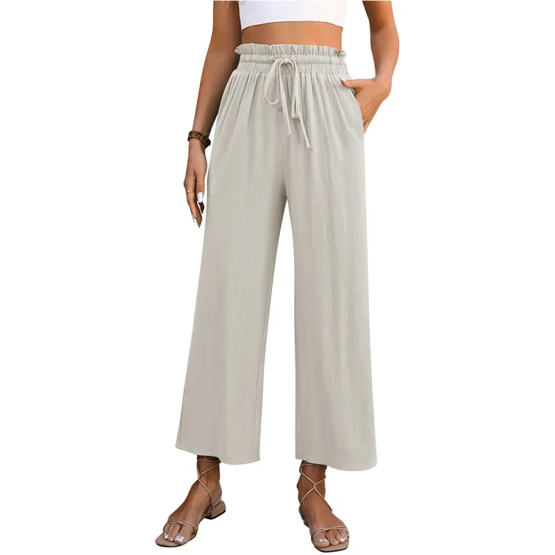 High Waist Drawstring Wide Leg Pants For Women's Clothing