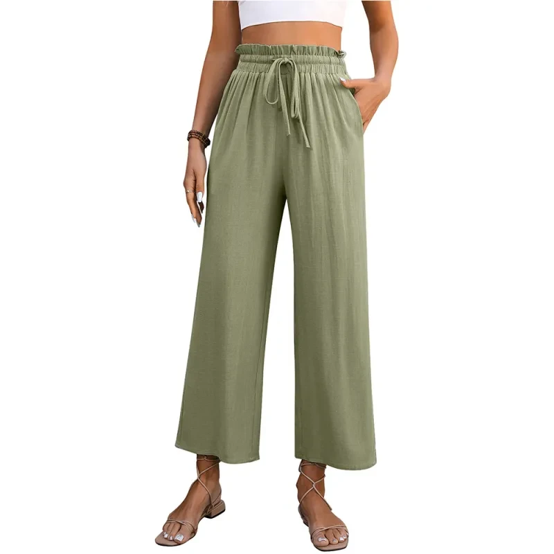 High Waist Drawstring Wide Leg Pants For Women's Clothing