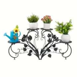 1 Pair of Metal Tall Plant Pot Stands - 4-Tier Elegant Flower Planter Rack