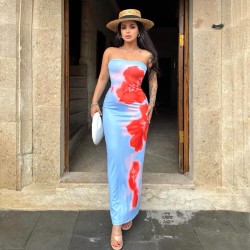 Slim Slit Tube Long Dress Summer Sexy Pint Party Beach Dresses Women's Clothing