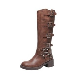 Women's Summer Belt Buckle Chunky Heel Martin Boots