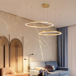 2023 Modern LED Chandelier - Brushed Rings Ceiling Mounted Lamp (Gold & Coffee)