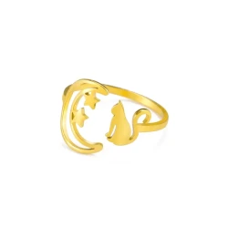 Personalized Simple Women's Crescent Star Cat Ring