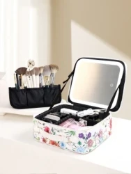 Cosmetic Bag Portable Cosmetics Storage Box With Light And Mirror