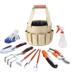 Mini Bonsai Tools Gardening Hand Tools Kit with Tote Bag Elbow Branch Nail Rake Spade Spraying Pot for Gardeners