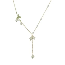 Elegant Lily of the Valley Necklace with Green Faux Pearl Pendant