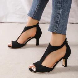 Women's Zippered High Heeled Fish Beak Sandals