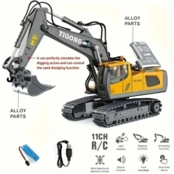 2.4G Remote Control Alloy Excavator: Construction Vehicle Toy Car, Simulation Model Toy Car, Party Birthday Gift Halloween Christmas Gift