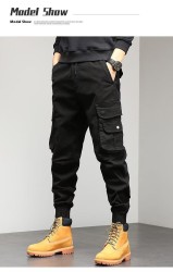 Men's Cropped Tooling Spring And Autumn Loose-fitting Casual Ankle-banded Trousers Multi-pocket