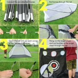 Foldable Golf Hitting Net Set With Chipping Target Pockets, 300cm Practice Net For Indoor/Outdoor Use, Includes Carry Bag