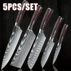 5 Pieces Knife Sets, 8.89-20.32 cm Professional Chef Knife Set, Chef Santoku Knife Utility Fruit Knife Cooking Knife, High Carbon Stainless Steel Sharp Blades With Well Balanced And Ergonomic Wood Handle For Chef Knife Set