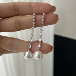 Zircon Long Pearl Earrings Women's Retro