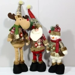 3pcs, Height Extended Retractable Legs Standing Christmas Dolls, Snowman Santa Claus Reindeer Vintage Christmas Figure Ornaments Snowflakes Plaid Christmas Gnomes For Xmas Christmas Party Decoration