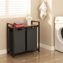 2-Compartment Metal Laundry Sorter with Removable Liners