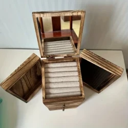 Vintage Wood Jewelry Organizer with Transparent Lid