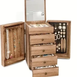 Vintage Wood Jewelry Organizer with Transparent Lid