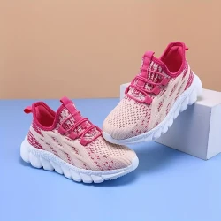 Girls' Trendy Color Block Lace-up Sneakers, Breathable Non-slip Running Shoes