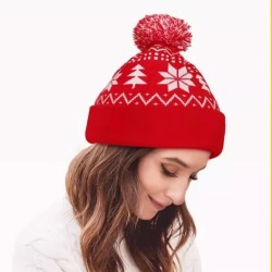 Jacquard Christmas Fluffy Ball Cap Thermal Head Cover Knitted Hat