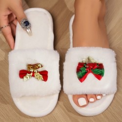 Autumn And Winter Open Toe Fluffy Slippers Word Home