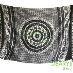 Bali Rayon Beach Cloth with Elephant & Peacock Mandala Motif with Tassel Edge | Deary Co Bali