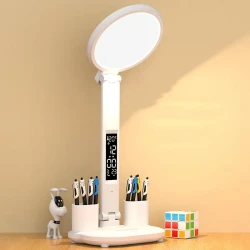 LED Clock Table Lamp USB Chargeable Dimmable