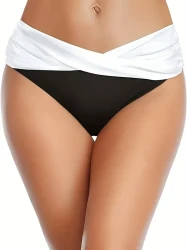 Criss Cross Ruched Swim Briefs - Ultra-High Stretch, Fashionably Stylish, Versatile Plain or Color Block, Ruched Details - Exclusively Designed for Women