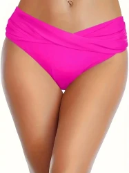 Criss Cross Ruched Swim Briefs - Ultra-High Stretch, Fashionably Stylish, Versatile Plain or Color Block, Ruched Details - Exclusively Designed for Women