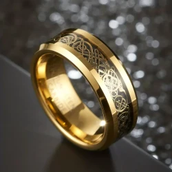 Exquisite Glamorous Mosaic Resin Tungsten Steel Ring - Durable, Scratch-Resistant, Golden Plated, Gorgeous Patterned Design for Mens Daily Wear and Gift