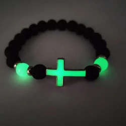 Volcano Stone Night Glow Retro Bracelet, Multi Color Glowing Cross Bead Jewelry For Men